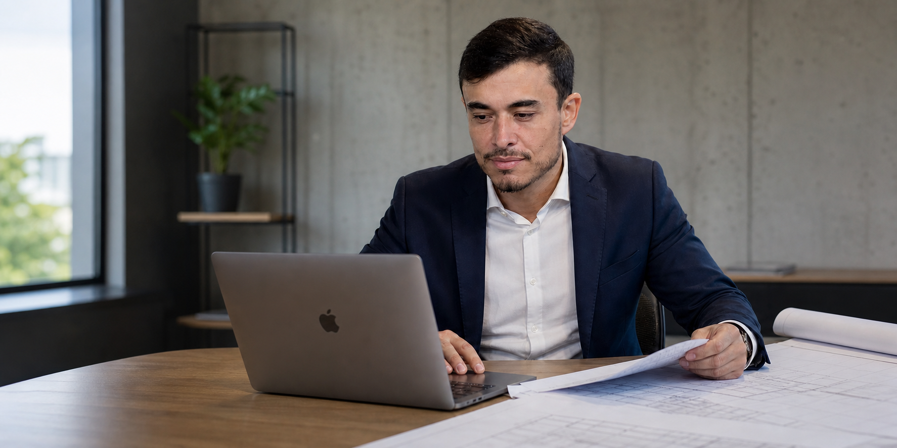 Leandro Fragoso analisando um laudo de engenharia no MacBook